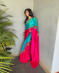 Blue & Pink Classic Banarasi Zari Weaving Silk Saree