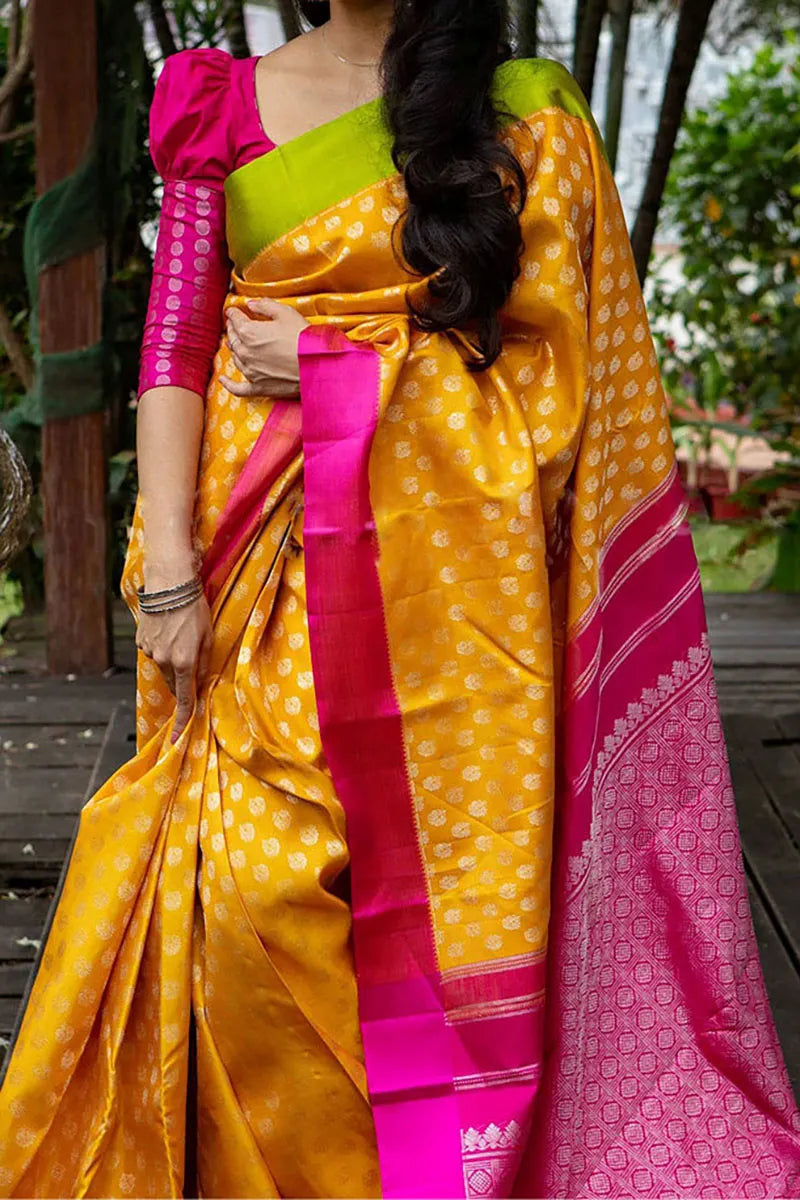 Alluring Yellow Kanjivaram Wedding style Saree for Women