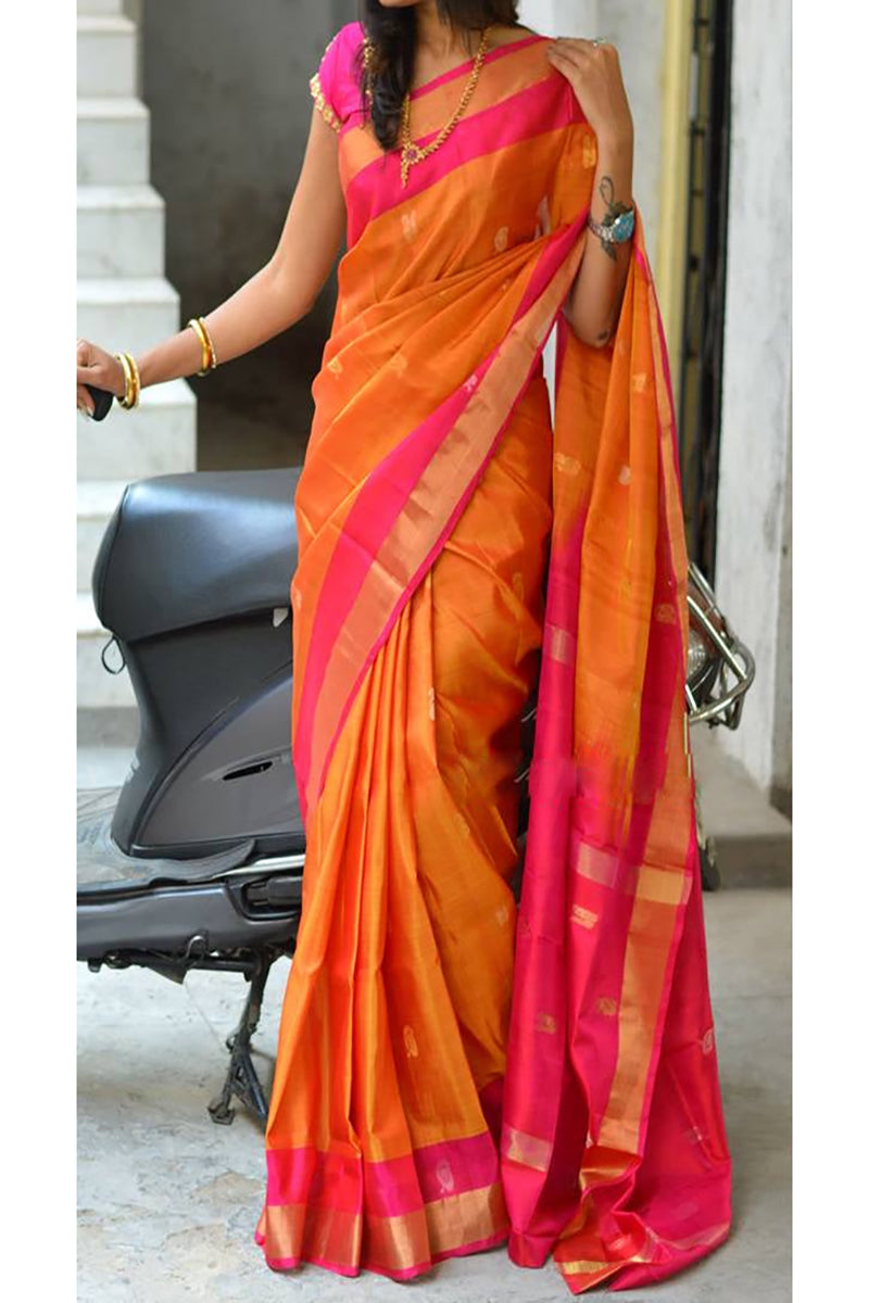 Orange Beautiful Soft Silk Saree