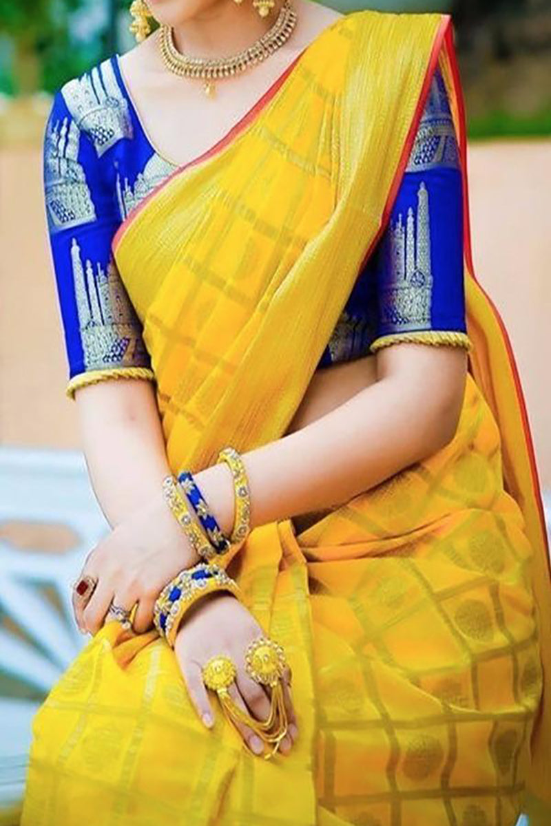 Yellow Indian Beautiful Soft Silk Saree