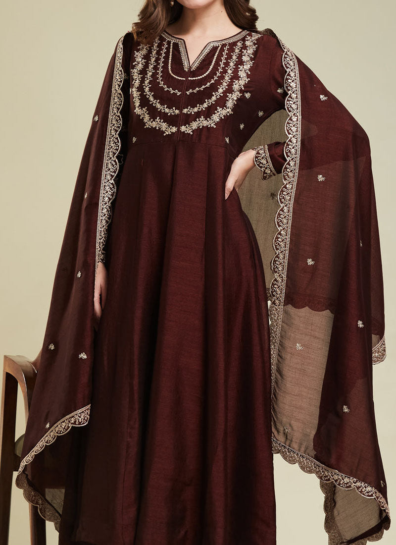 Chocolate Designer Cream Beautiful Suit Set for Women's