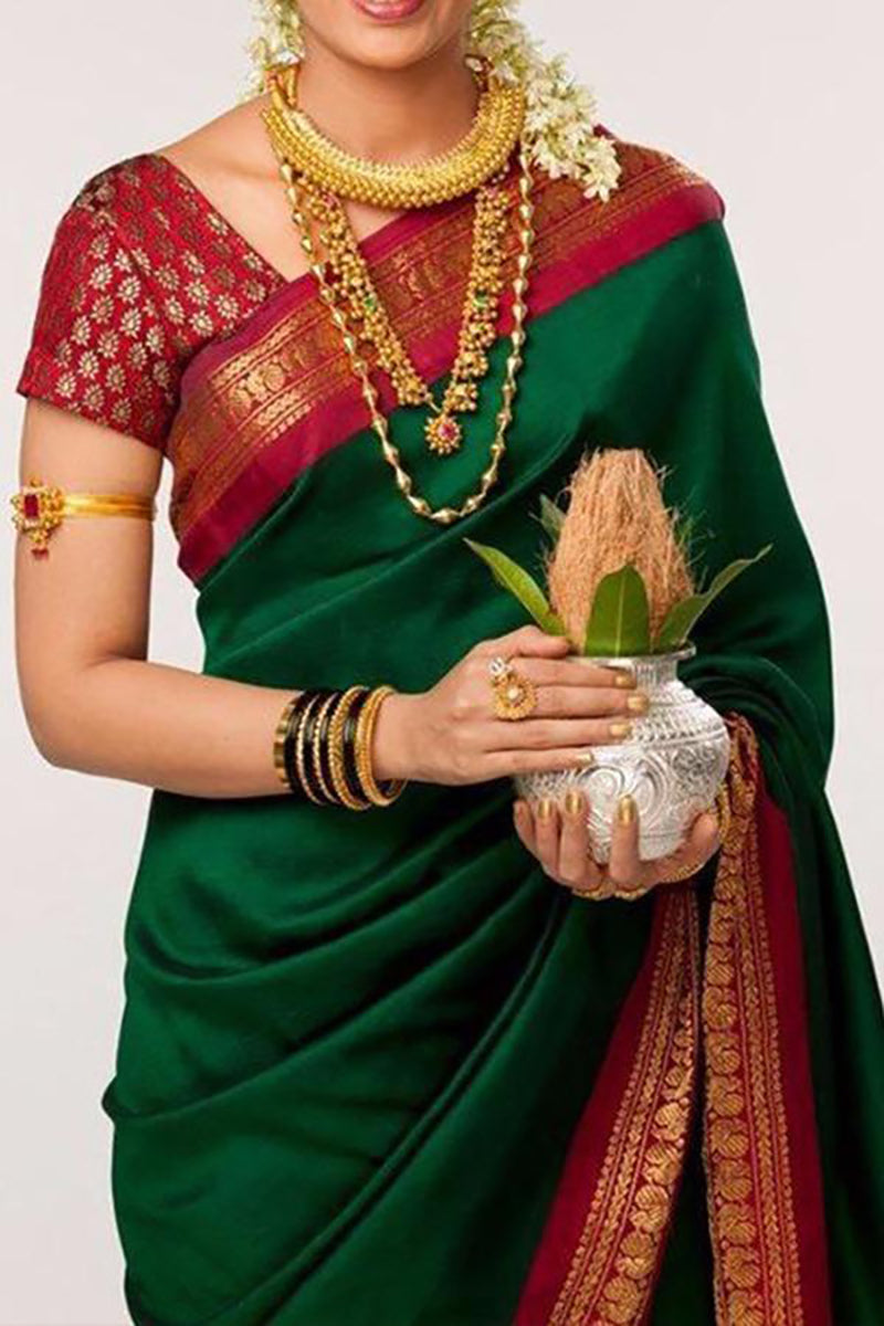 Green Banarasi Wedding style Saree for Women
