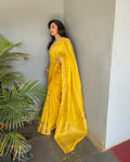 Yellow Classic Banarasi Zari Weaving Silk Saree