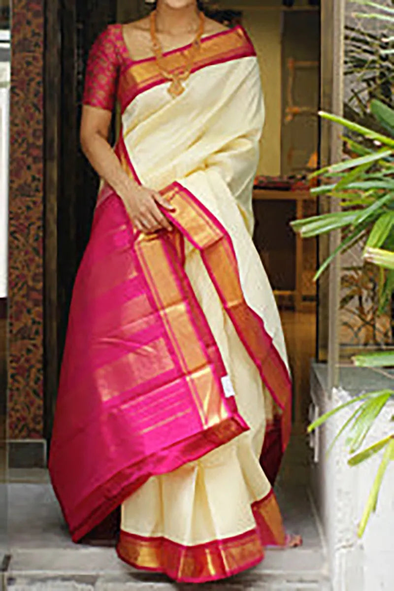 Cream Stylish Banarasi Saree for Women