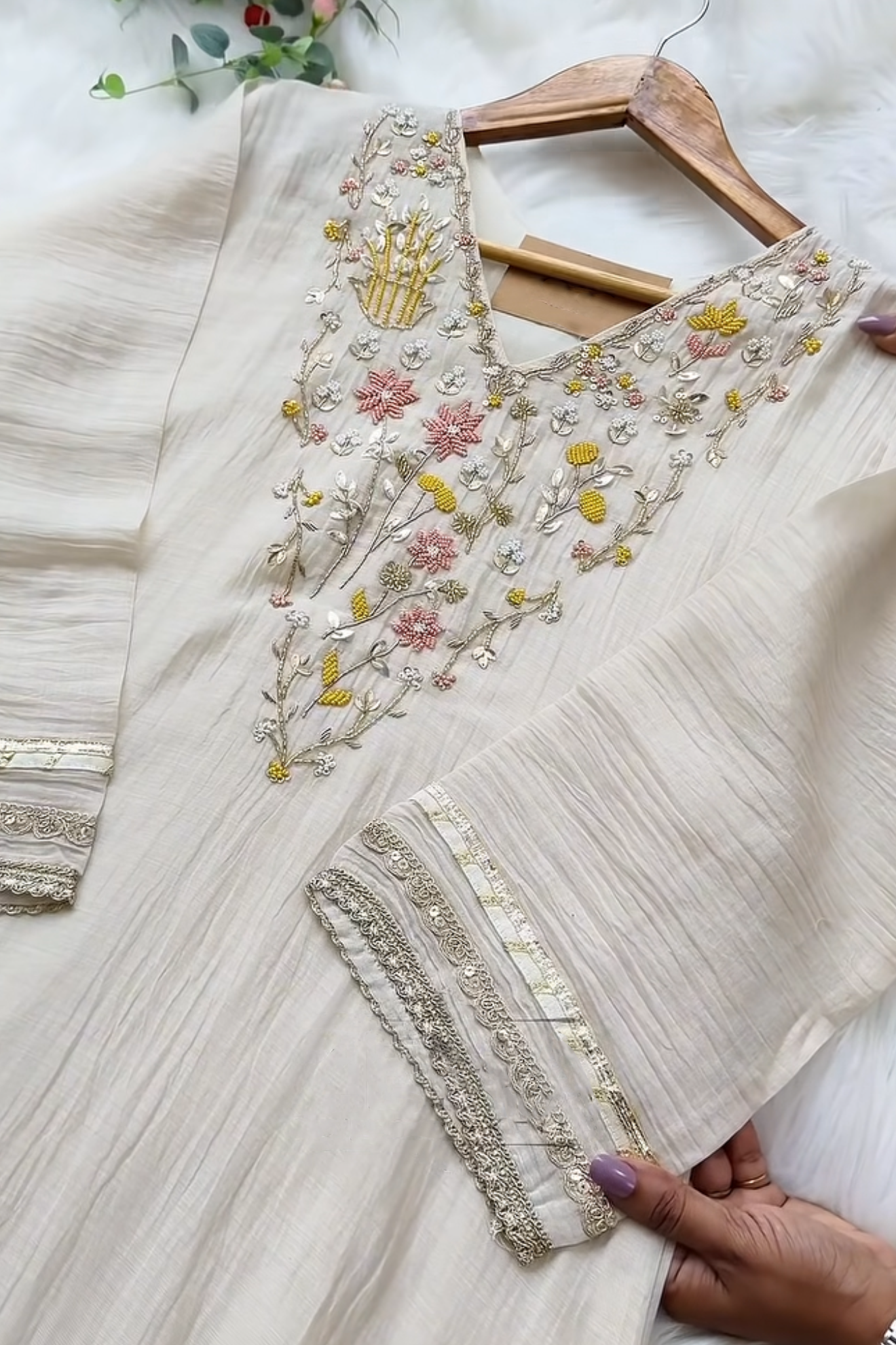 Off White Fansy Designer Kurta set Suit For Women