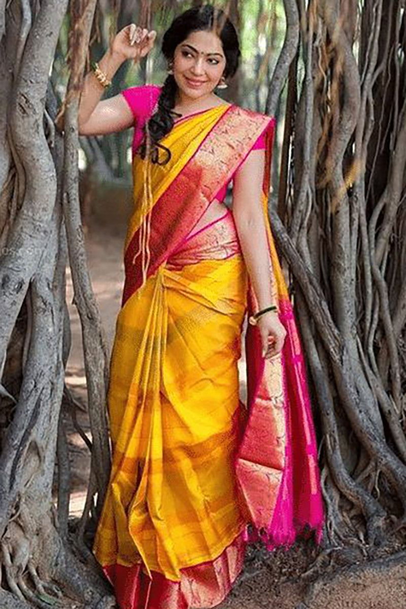 Yellow Classic Zari Weaving Banarasi Silk Saree