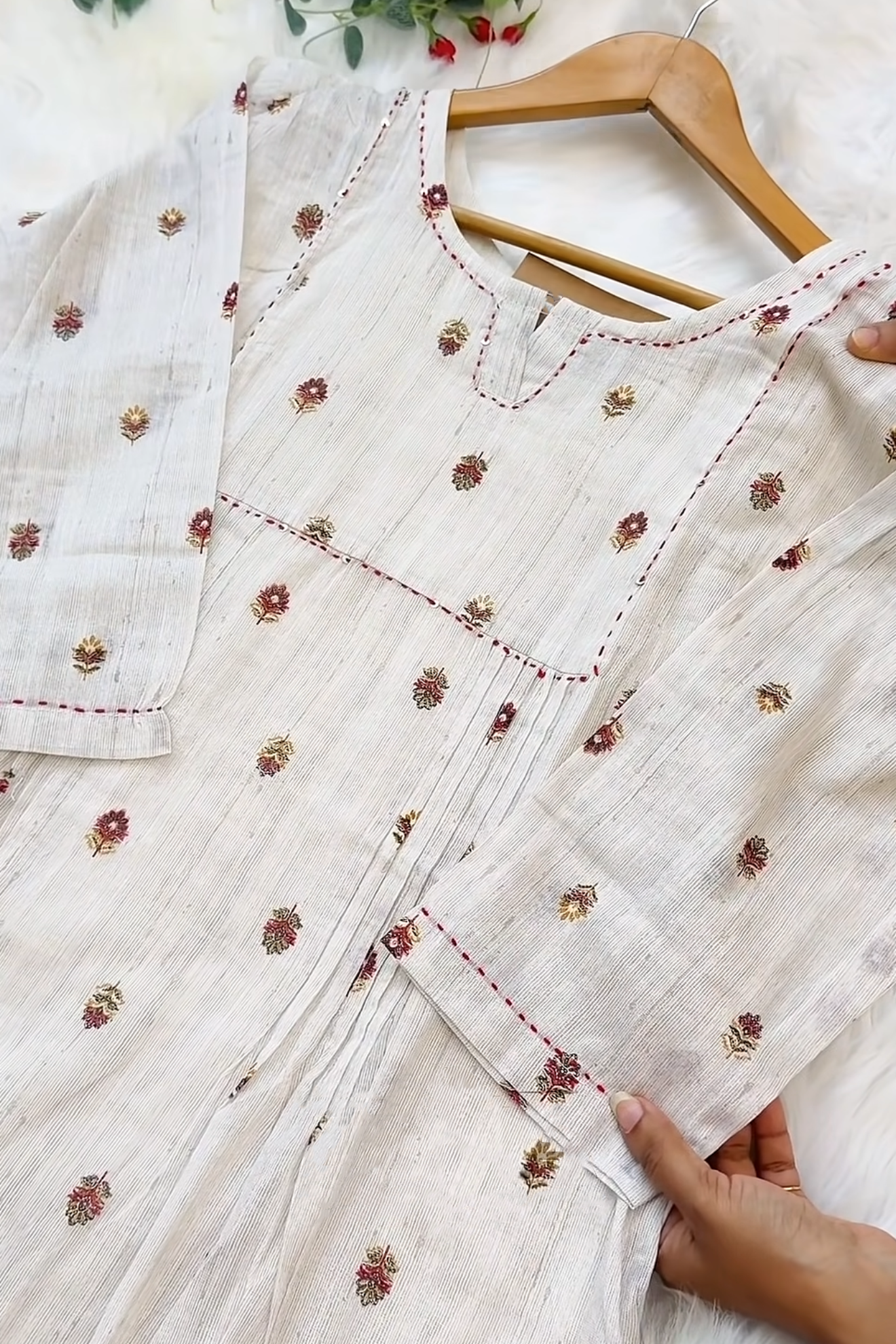 White Floral Premium Designer Kurta set Suit For Women