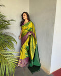 Parrot Classic Banarasi Zari Weaving Silk Saree