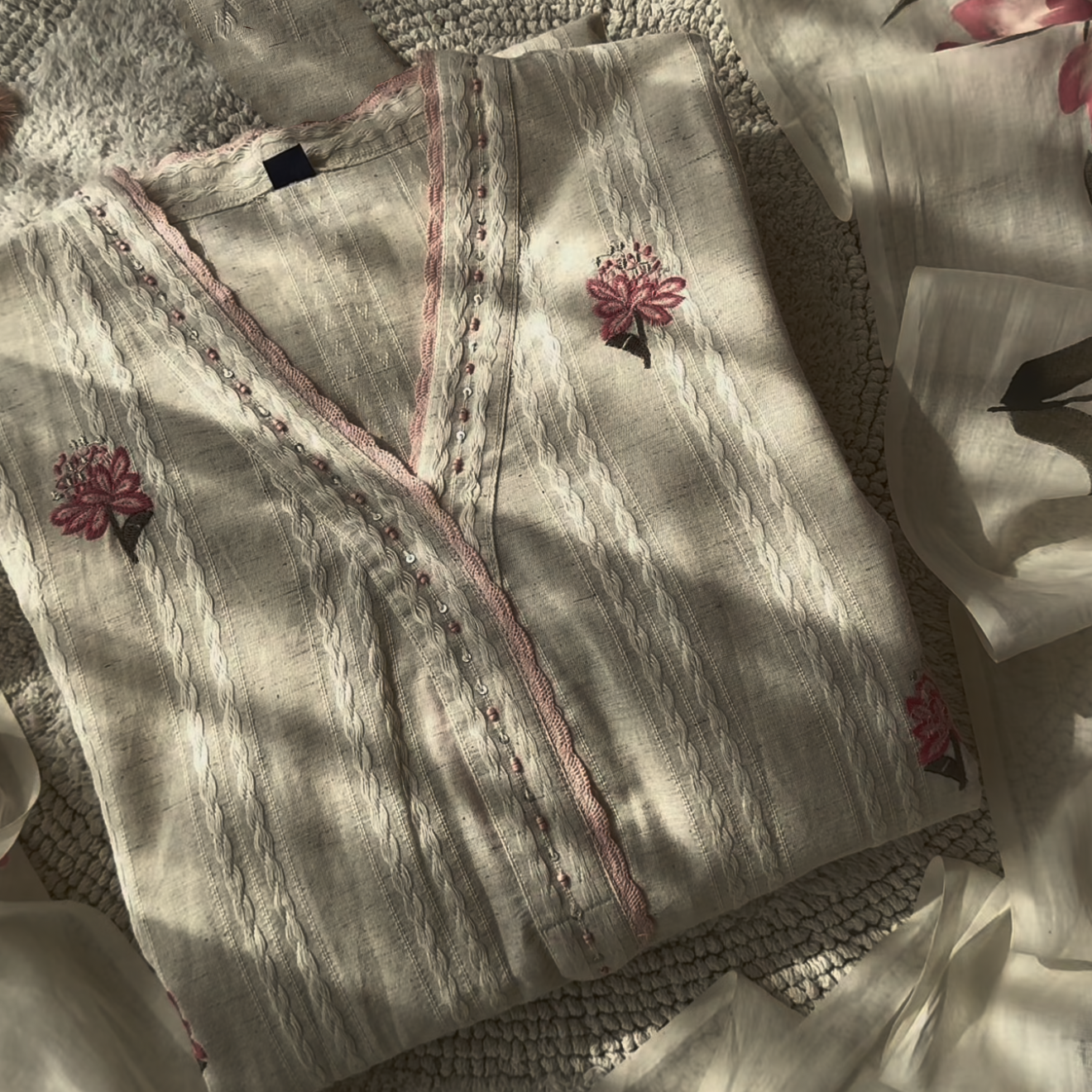 Cream Soft Alluring Embroidered Salwar Suit for Women
