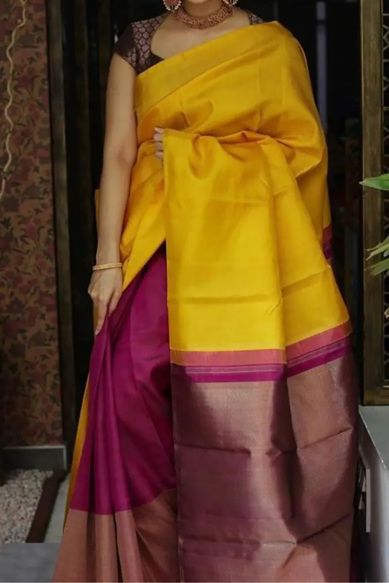 Yellow Soft Kanjivaram Saree for Women