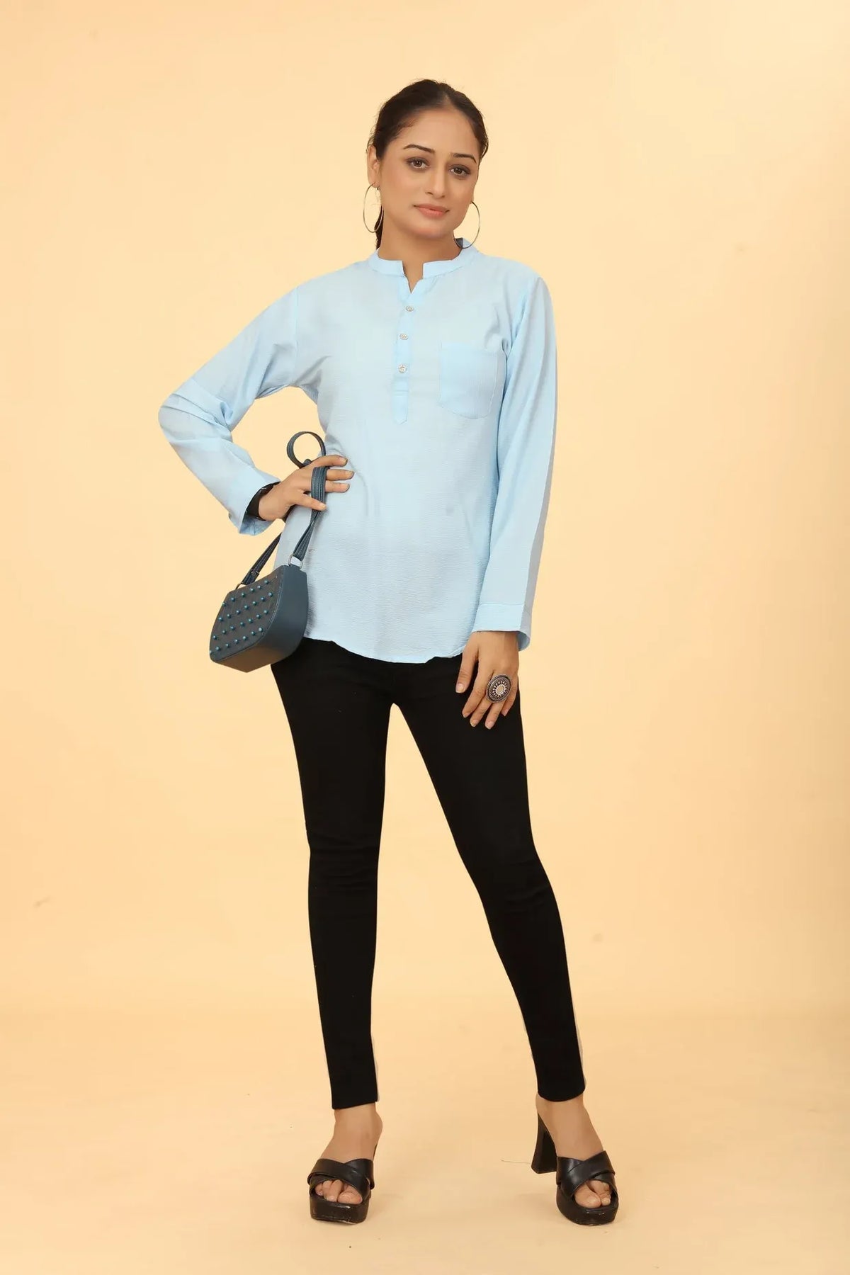 Premium Pure Cotton Sky Blue Casual Tunic