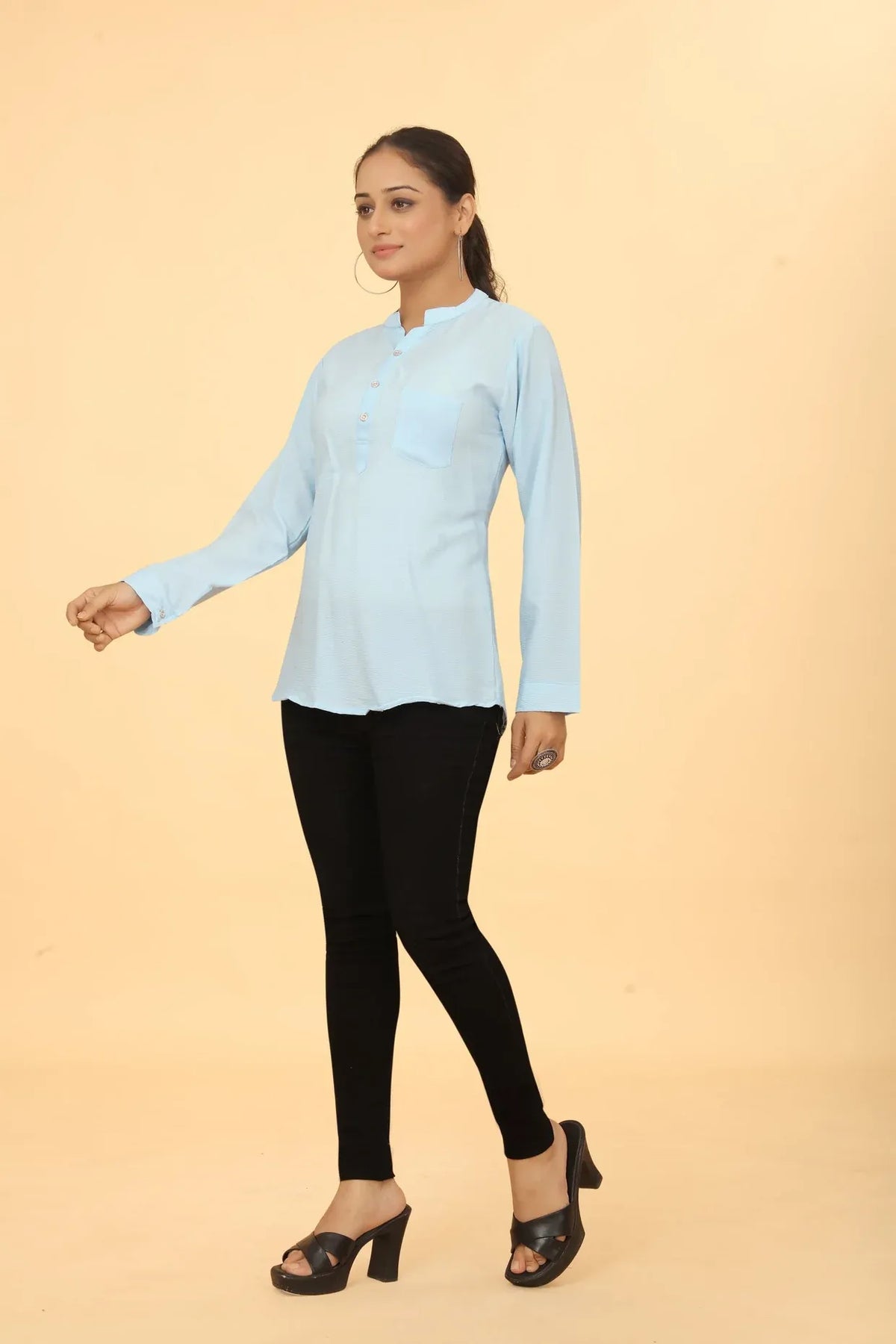 Premium Pure Cotton Sky Blue Casual Tunic