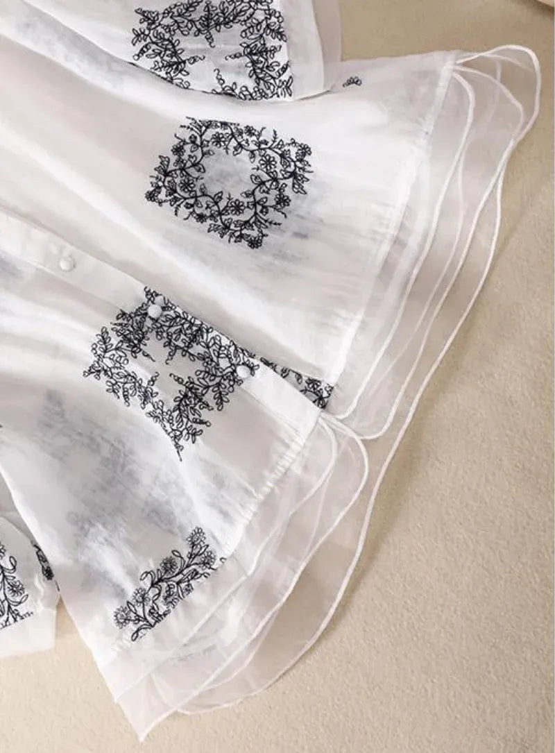 Elegant Pure Cotton White Floral Embroidered Layered Top