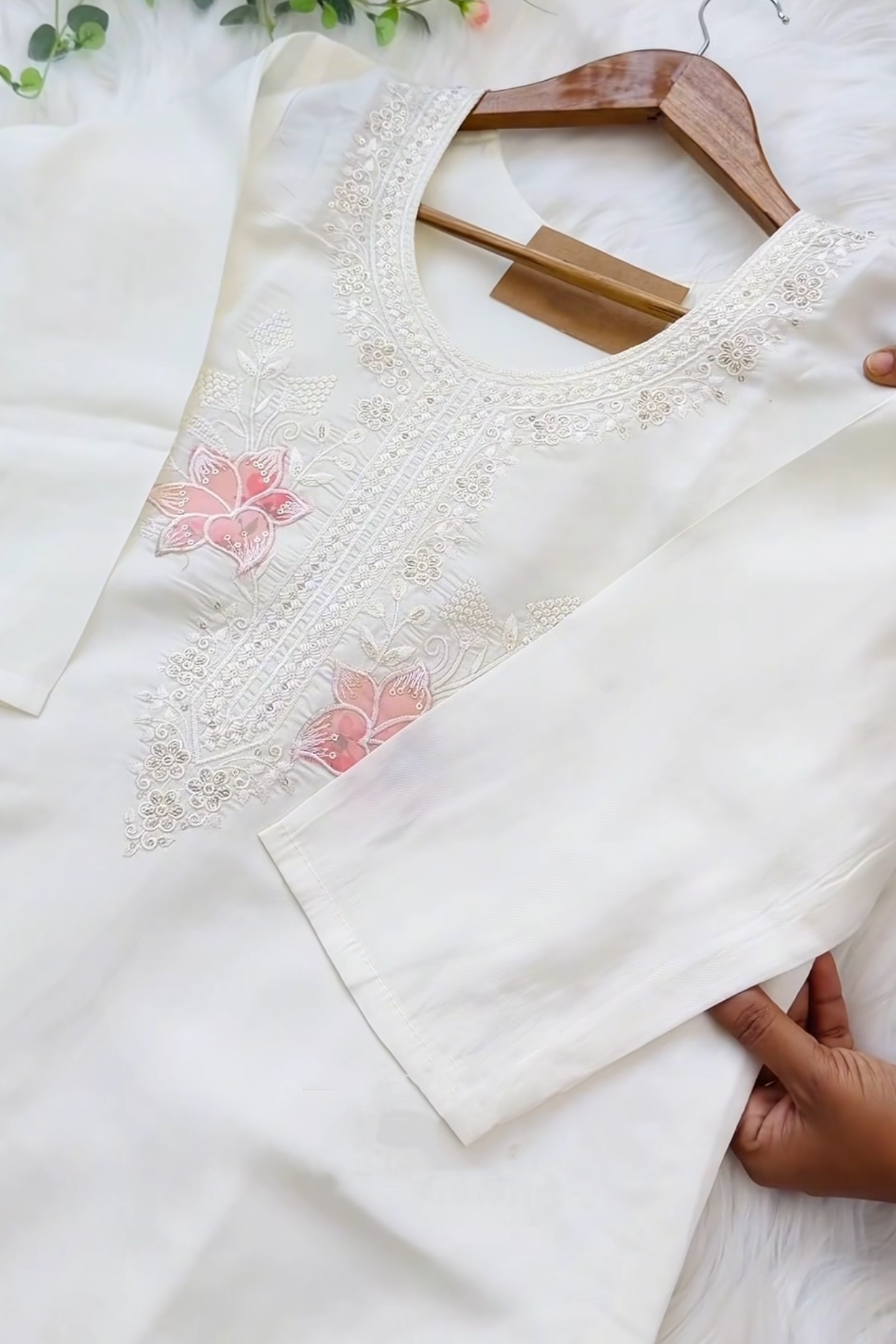 White Premium Designer Kurta set Suit For Women