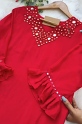 Red Cotton Designer Dress Suits Set