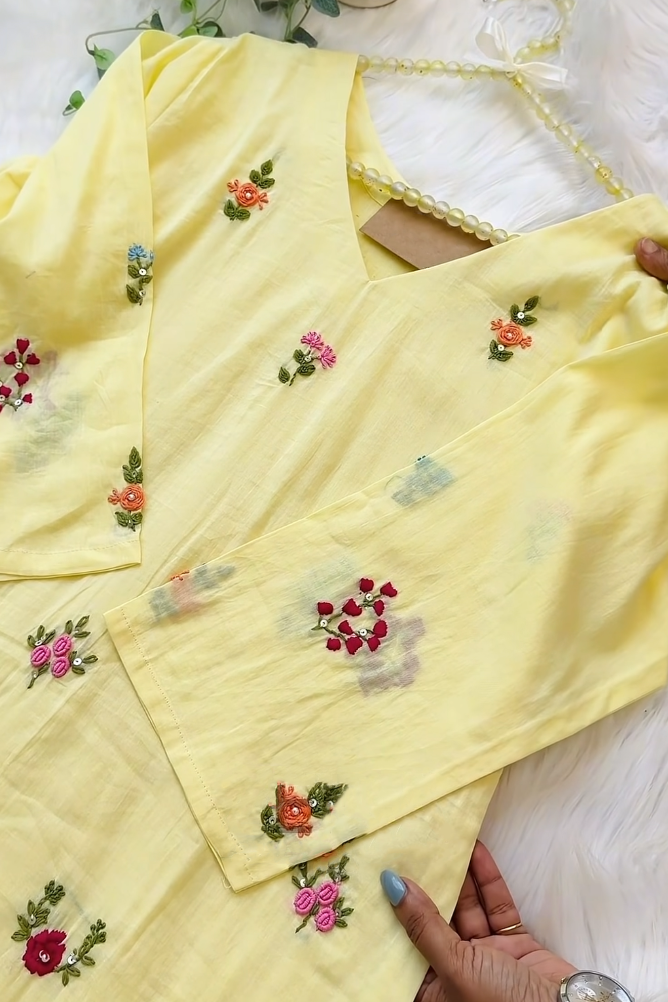 Yellow cotton Embroidered Dress Set