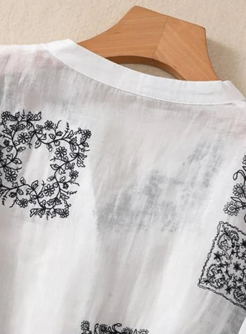 Elegant Pure Cotton White Floral Embroidered Layered Top