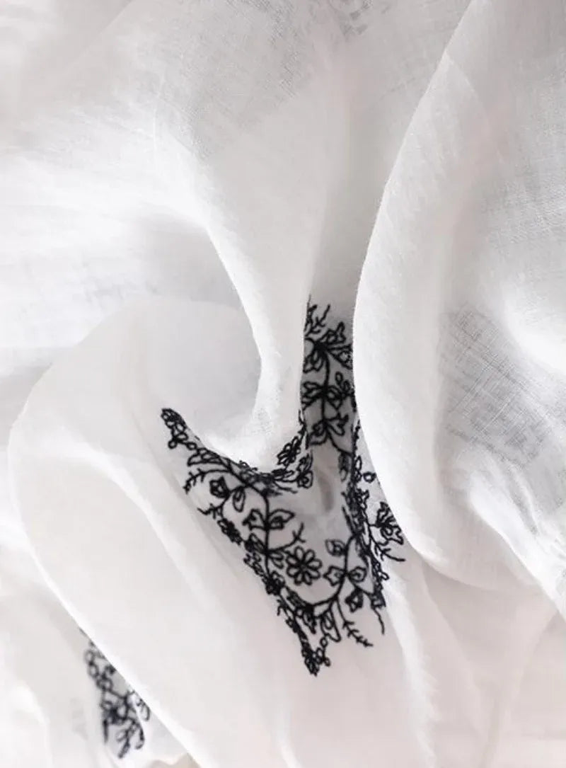 Elegant Pure Cotton White Floral Embroidered Layered Top