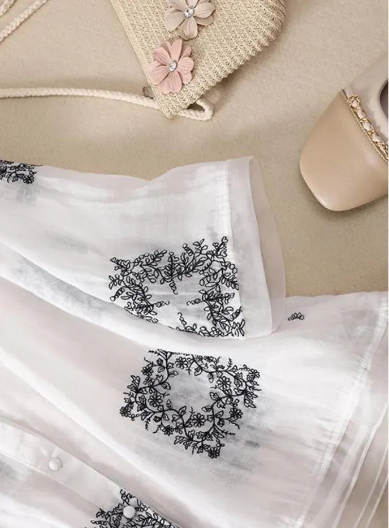Elegant Pure Cotton White Floral Embroidered Layered Top