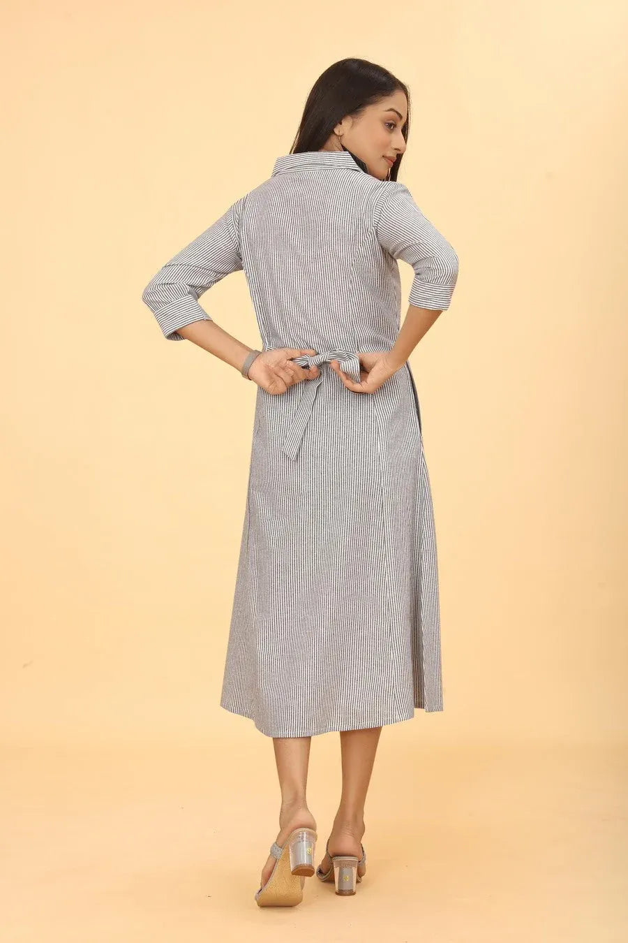 Premium Pure Cotton Grey Printed A-Line Midi Dress