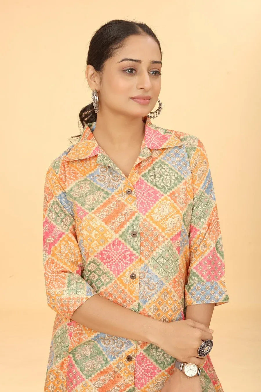 Premium Pure Cotton Orange Printed A-Line Midi Dress