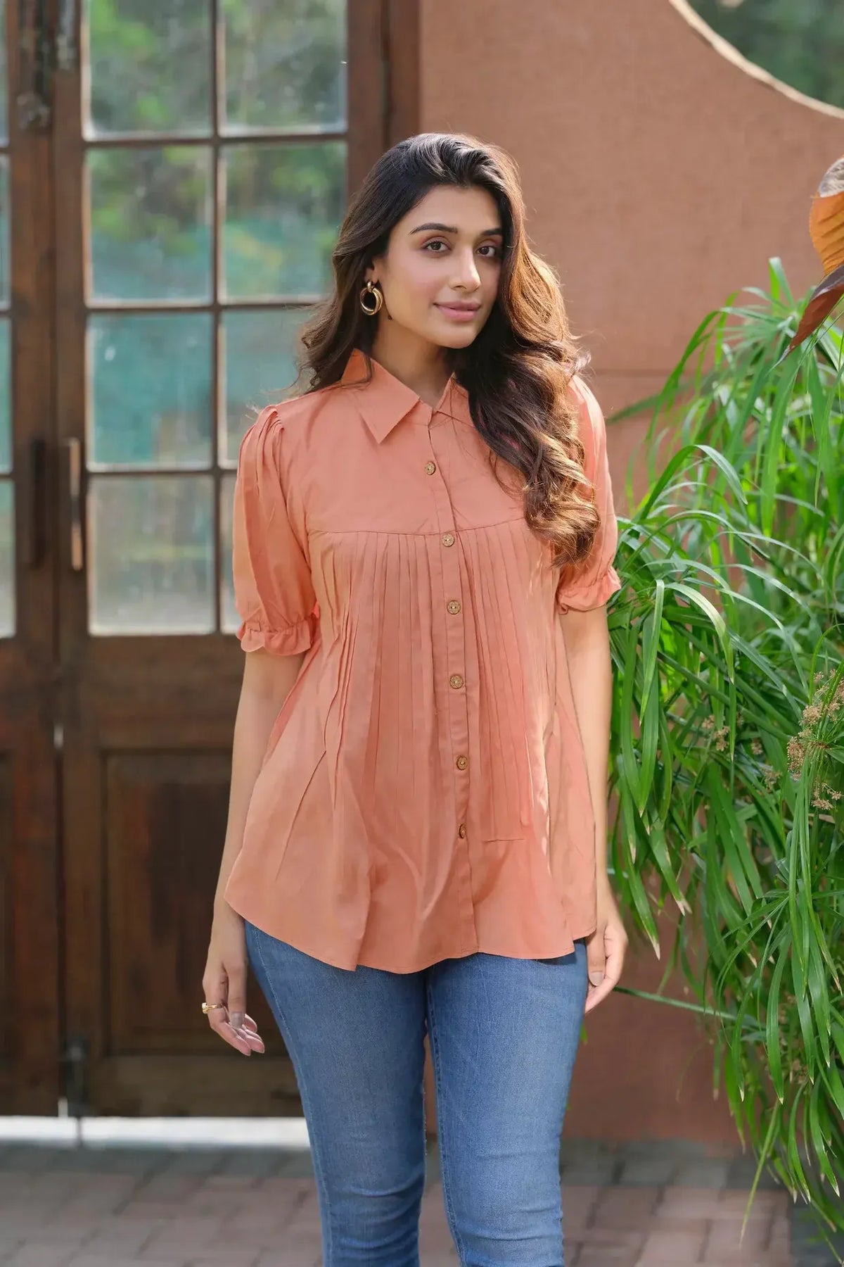 Premium Pure Cotton Orange Solid Long Sleeve Tunic