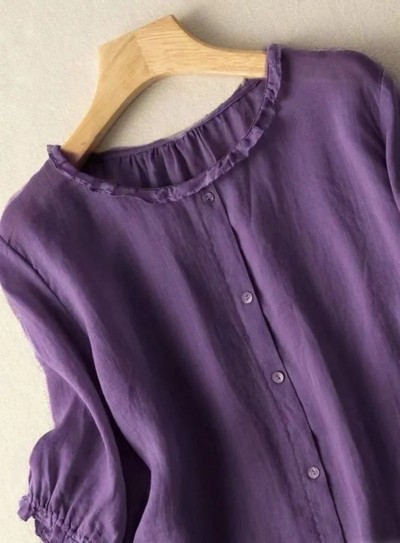Premium Pure Cotton Purple Ruffle Neck Top
