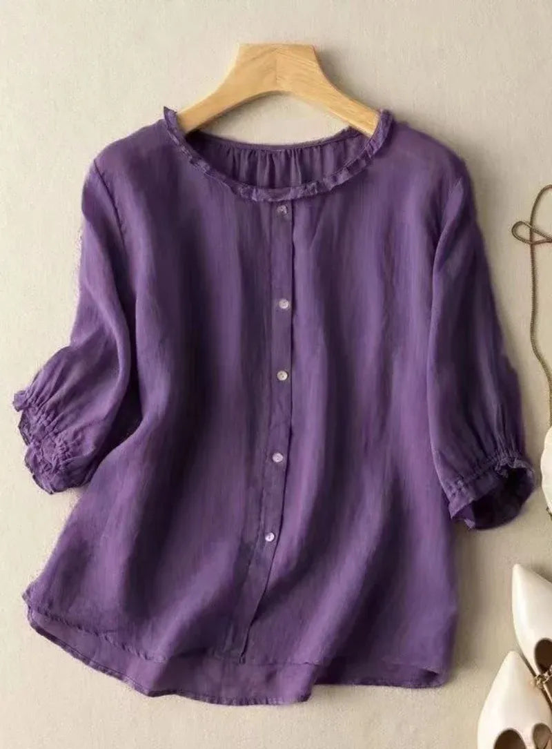 Premium Pure Cotton Purple Ruffle Neck Top