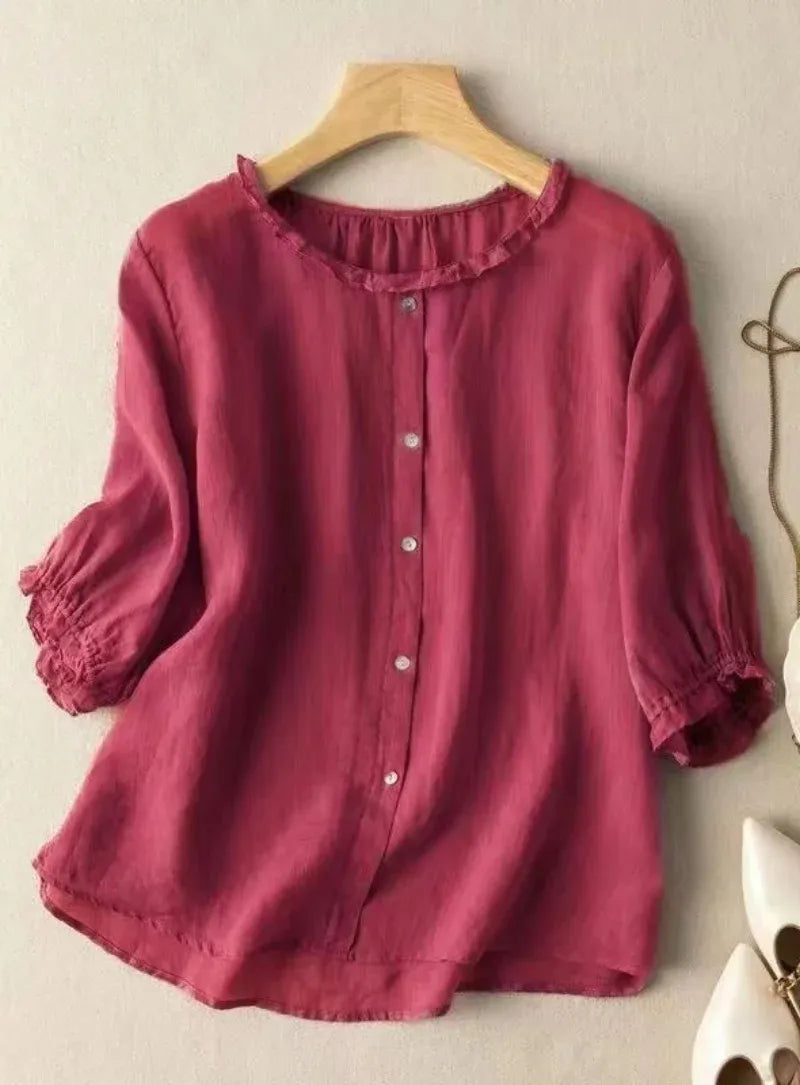 Premium Pure Cotton Rani Ruffle Neck Top