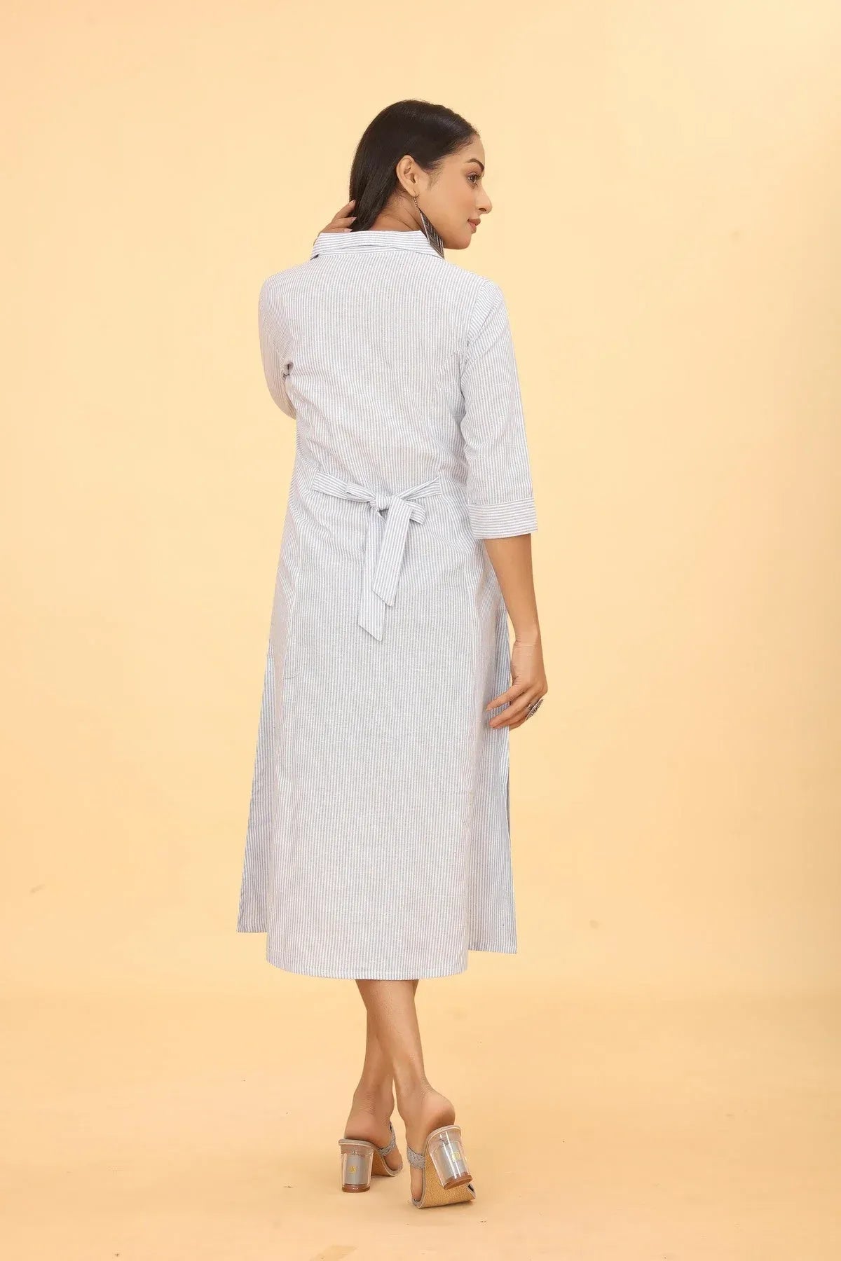 Premium Pure Cotton White Printed A-Line Midi Dress