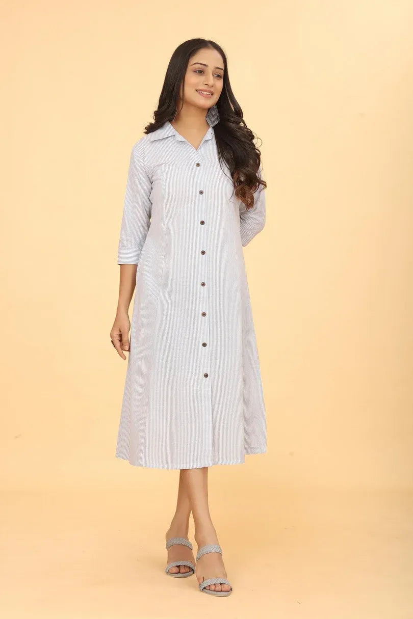 Premium Pure Cotton White Printed A-Line Midi Dress