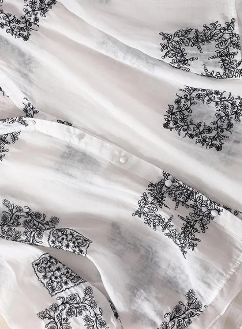 Elegant Pure Cotton White Floral Embroidered Layered Top