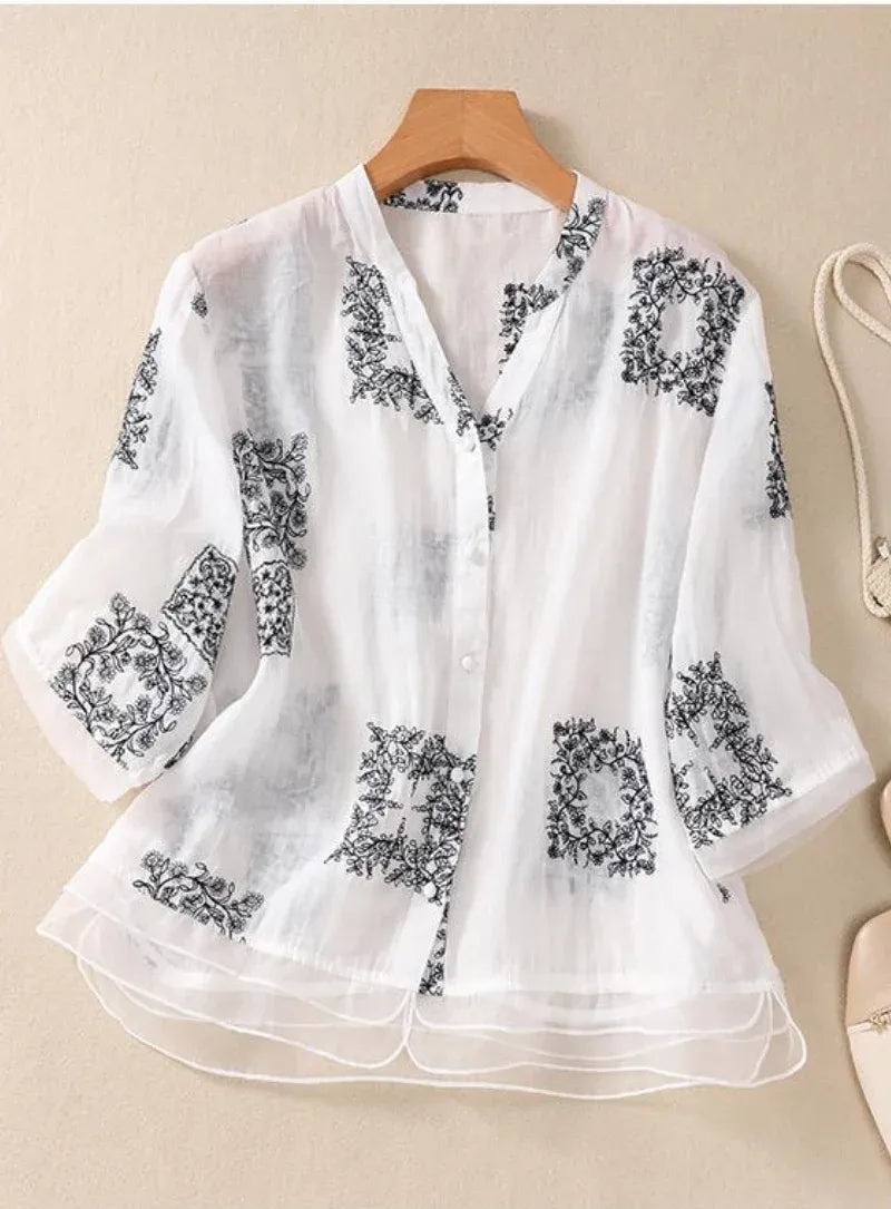 Elegant Pure Cotton White Floral Embroidered Layered Top