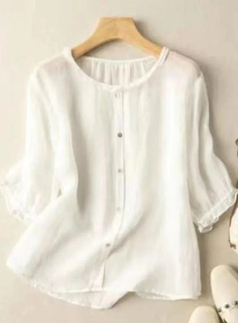 Premium Pure Cotton White Ruffle Neck Top