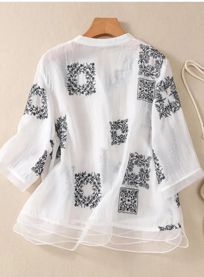 Elegant Pure Cotton White Floral Embroidered Layered Top