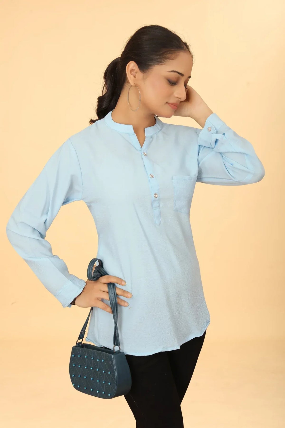 Premium Pure Cotton Sky Blue Casual Tunic