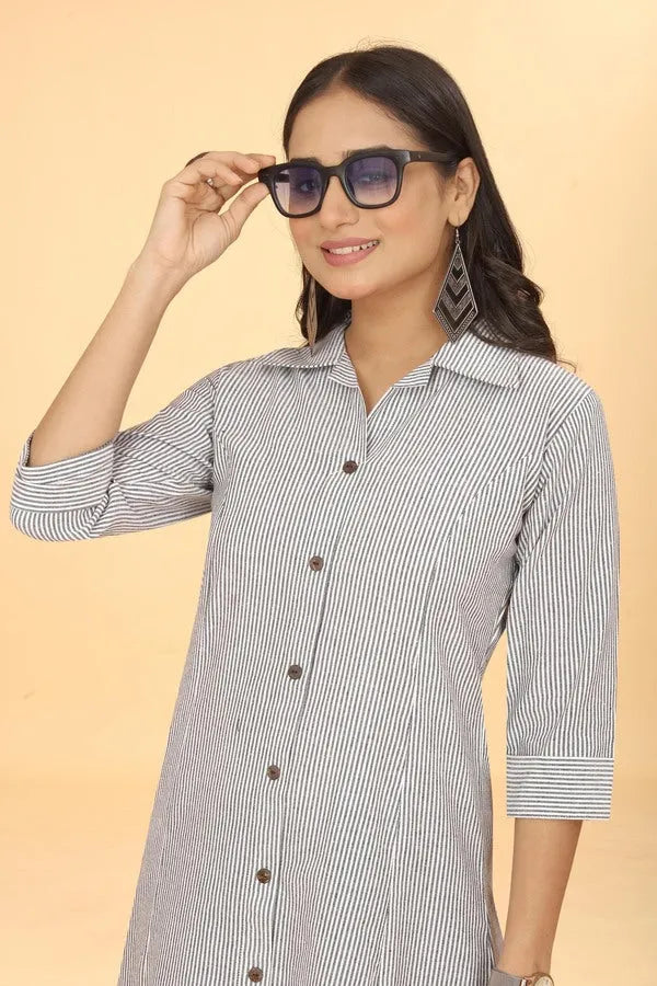 Premium Pure Cotton Grey Printed A-Line Midi Dress